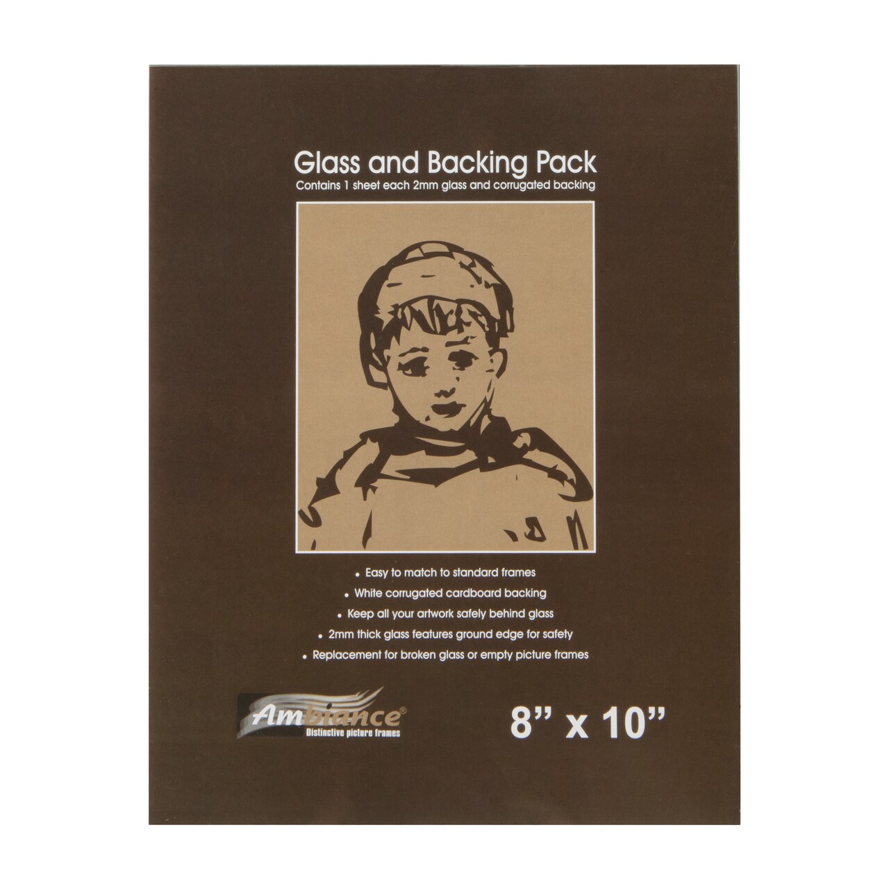 Ambiance Picture Frame Glass & Backing Replacement Inserts - Assorted Sizes - 2mm Thick Smooth Ground Edge Glass & White Corrugated Cardboard Backing - Single Item